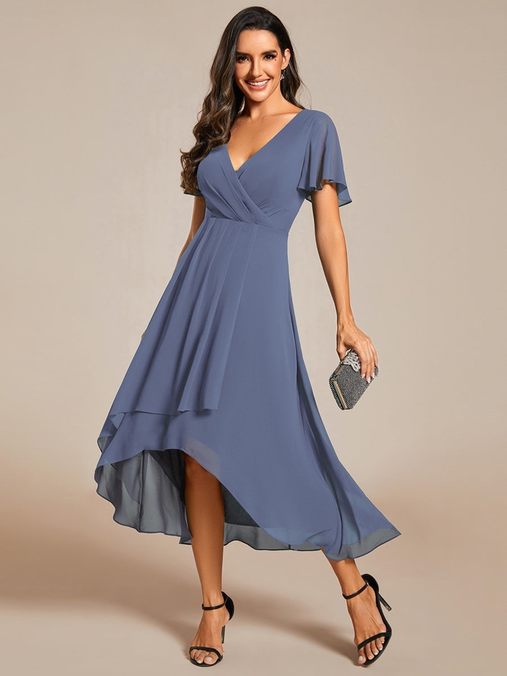 Ever-Pretty Women's Chiffon Midi Wedding Guest Dress Semi Formal Dresses size L